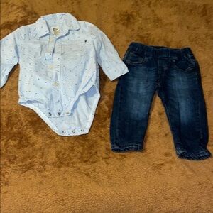 Baby Blue Onesie and Denim Pants Set